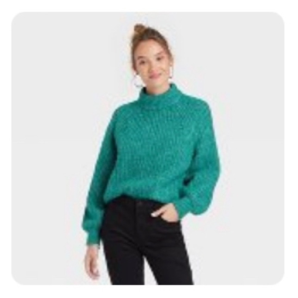 Mock Turtleneck Pullover Chunky Knit Sweater